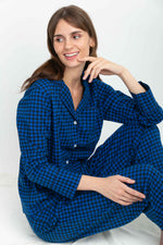 Blue Black Gingham Pajamas with Cotton Blended Fabric