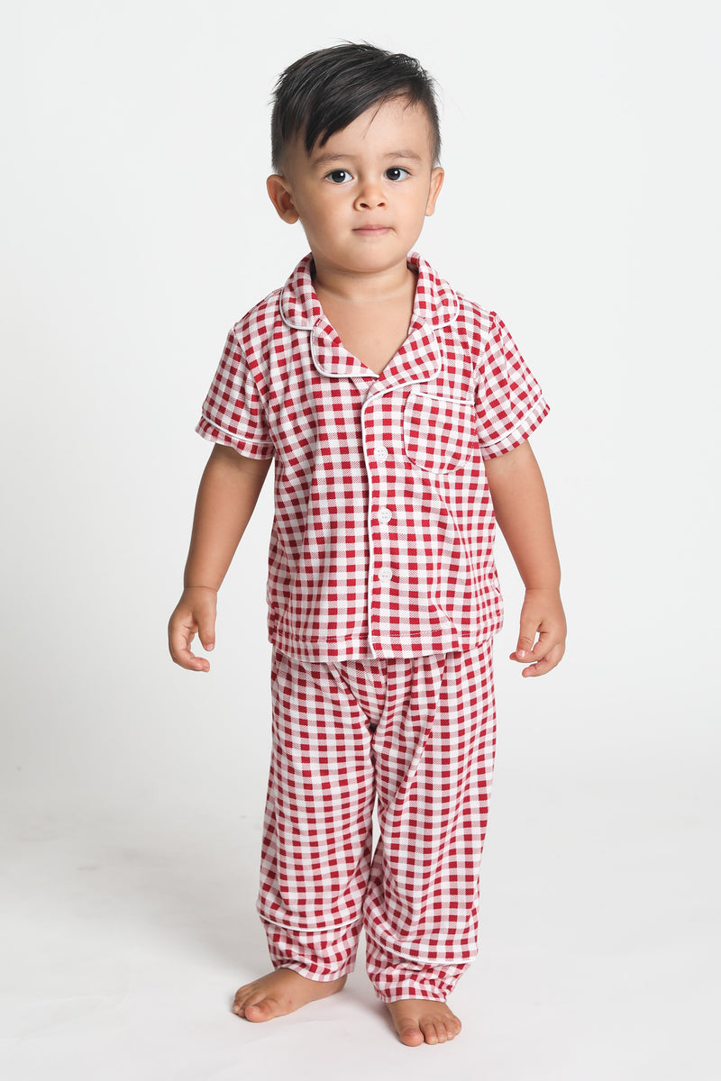 Kid's Cozy Cotton Pajama Set in Red Gingham (unisex)